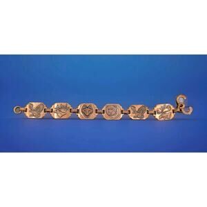 Vintage South Western Copper Wild Life Link Bracelet Eagle Bear Wolf Elk Moose